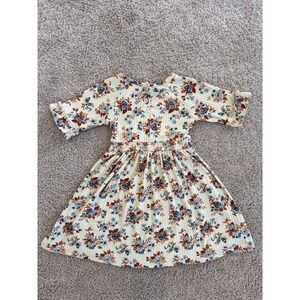 Little‎ Lass Girls Floral Ribbed Knit Ruffle Sleeve Dress Cream Blue Rust Size 4